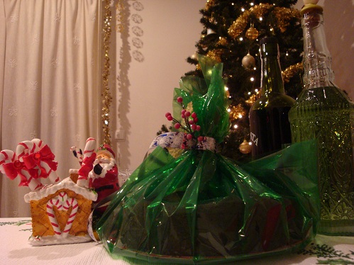 Árvore e bolo de Natal.