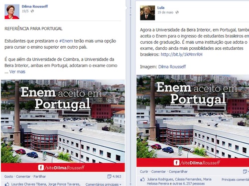 Imagem da UBI acompanha os “posts” de Dilma Rousseff e Lula da Silva