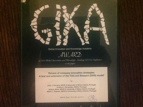 O GIKA premiou um trabalho NECE – Núcleo de Estudos em Ciências Empresariais da UBI