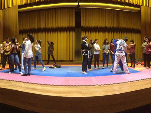 As alunas na prática de artes marciais