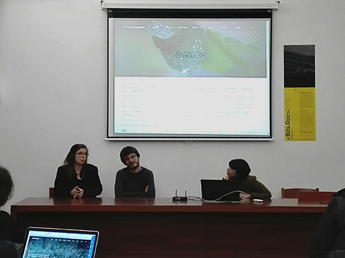 Da esquerda para a direita: Cátia Biscaia, Bruno Carnide e Maribel R. Fidalgo. Oradores da terceira sessão do Bits.Doc .
