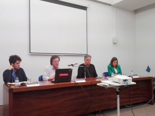 Martín Rodriguez Alberdi (à esquerda), Vítor Lima e Luís Madeira (ao centro) e Sandra Coroado (à direita), durante o debate