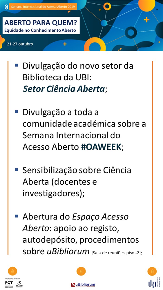 Cartaz Semana Internacional do Acesso Aberto Fonte: Universidade da Beira Interior 