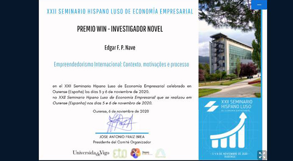 Edgar Nave recebeu o prémio no âmbito do XXII Seminario Hispano Luso de Economía Empresarial