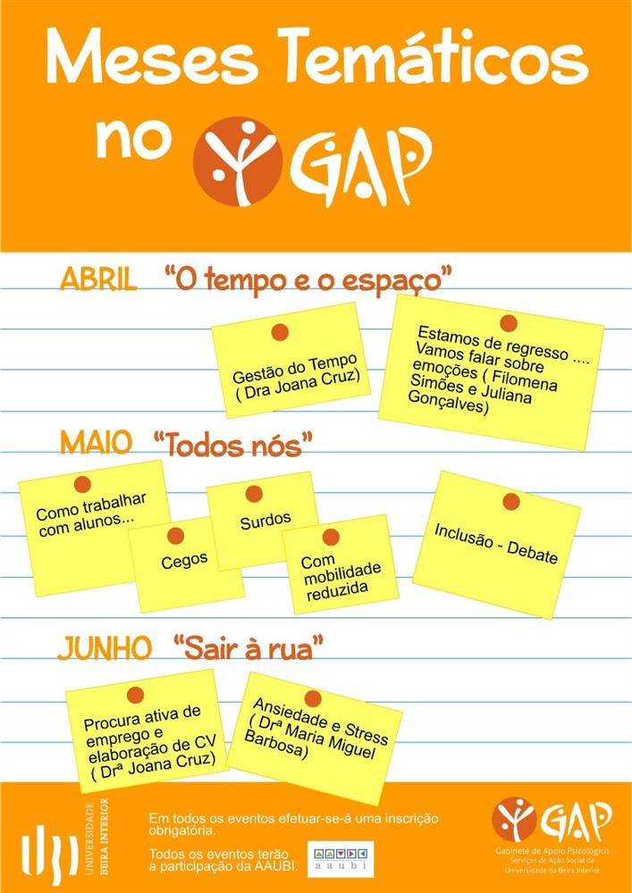 Cartaz referente aos meses temáticos; Página do GAP