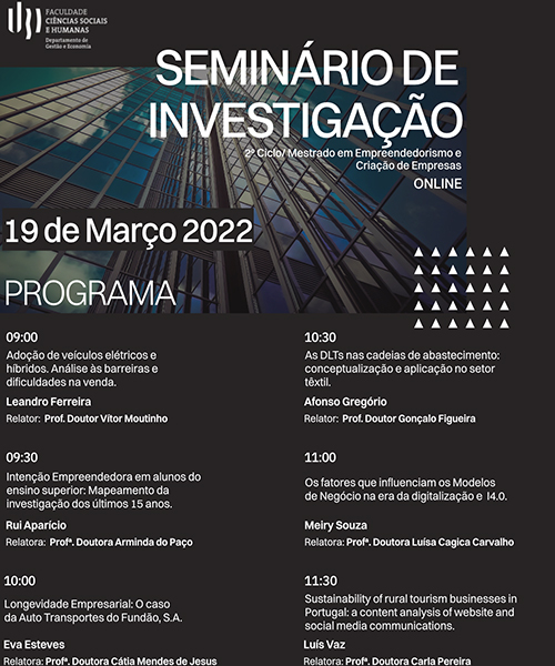 Programa do Seminário de Investigação. 
Fonte: UBI